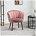 Poltrona Imbottita con Schienale a Conchiglia e Gambe in Legno, Poltrona in Velluto per Salotto e Camera, 66x66x78.5cm, Rosa - Foto miniatura 2