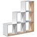 Libreria Cincinnati, Mobile Portalibri Bifacciale Con 6 Scomparti, Scaffale Divisorio Da Ufficio, 108x28h110 Cm, Bianco E Rovere - Foto miniatura 2