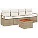 Set di divani da giardino composto da 5 pezzi con cuscini beige in polyrattan acacia, Divano da giardino a 2 posti con cuscini beige in polyrattan - Foto miniatura 1
