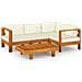 Set Divani Giardino 5 pz Cuscini Bianco Crema in Legno d'Acacia - Foto miniatura 1