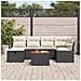 Set divano da giardino da 7 pezzi con cuscini in polyrattan nero,  Divano da giardino per 2 persone con cuscini in polyrattan nero - Foto miniatura 3