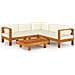 Set Divani Giardino 6 pz Cuscini Bianco Crema in Legno d'Acacia - Foto miniatura 1