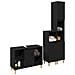 Set di Mobili da Bagno da 3 Pezzi  in Rovere Nero Legno Ingegnerizzato, Mobile da Bagno  Rovere Nero 30x30x190 cm Legno Ingegnerizzato, Mobile da Bagno  Rovere Nero 30x30x100 cm Legno Ingegnerizzato - Foto miniatura 3