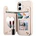 Elegante Custodia A Portafoglio Compatibile Con Iphone 17 - Slot Per Carte, Specchio, Funzione Supporto Beige - Foto miniatura 3