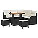Set di divani da giardino composto da 8 pezzi con cuscini in polyrattan nero, Divano da giardino a 2 posti con storage e cuscini in polyrattan nero, Set da pranzo da giardino composto da 3 pezzi con cuscini in polyrattan nero - Foto miniatura 1