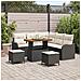 Set di divani da giardino composto da 8 pezzi con cuscini in polyrattan nero, Divano da giardino a 2 posti con storage e cuscini in polyrattan nero, Set da pranzo da giardino composto da 3 pezzi con cuscini in polyrattan nero - Foto miniatura 2