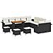 Set di 14 pezzi di divano da giardino con cuscini neri Polyrattan Acacia, Divano da giardino con cuscini neri Polyrattan per due persone, Set da pranzo da giardino di 4 pezzi con cuscini neri Polyrattan Acacia - Foto miniatura 1