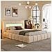 Omaha Letto Nuvola Led Con Cassettiera 180x200cm In Velluto Beige Con Testiera E Rete - Foto miniatura 1