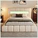 Omaha Letto Nuvola Led Con Cassettiera 180x200cm In Velluto Beige Con Testiera E Rete - Foto miniatura 5