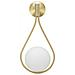 Applique Glamy Drop In Ferro Dorato Con Sfera In Vetro Bianco E Cornice A Goccia - Foto miniatura 1