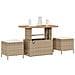 Set da pranzo da giardino in 3 pezzi con cuscini beige in rattan sintetico e acacia - Foto miniatura 3