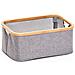 Cestino Di Tela E Bambù, Scatola Per Riporre Oggetti, Contenitore Grigio Di Tessuti. - Foto miniatura 1