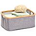 Cestino Di Tela E Bambù, Scatola Per Riporre Oggetti, Contenitore Grigio Di Tessuti. - Foto miniatura 3
