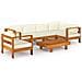 Set Divani Giardino 7 pz Cuscini Bianco Crema in Legno d'Acacia - Foto miniatura 1