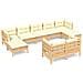 Set Divani Da Giardino 9 Pz Con Cuscini Crema Massello Di Pino - Foto miniatura 2