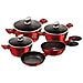 Burgundy Set Pentole Induzione 10-piece Alluminio Antiaderente 3 Casseruoli, 2 Padelle Rosso - Foto miniatura 5