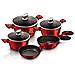 Burgundy Set Pentole Induzione 10-piece Alluminio Antiaderente 3 Casseruoli, 2 Padelle Rosso - Foto miniatura 6