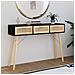Tavolo Consolle Nero 105x30x75cm Massello Pino Rattan Naturale - Foto miniatura 1