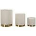 Set 3 Pouf Contenitore Shop In Tessuto Matelassé Crema Con Piano In Marmo E Base Oro Ø60x80, Ø50x60 E Ø40x40 Cm - Foto miniatura 1