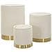 Set 3 Pouf Contenitore Shop In Tessuto Matelassé Crema Con Piano In Marmo E Base Oro Ø60x80, Ø50x60 E Ø40x40 Cm - Foto miniatura 2