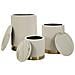 Set 3 Pouf Contenitore Shop In Tessuto Matelassé Crema Con Piano In Marmo E Base Oro Ø60x80, Ø50x60 E Ø40x40 Cm - Foto miniatura 7
