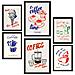 Set Di 6 Stampe Illustrazioni Decorative Di Cibo E Pasti In Stile Pop Art In Toni Pastello Incorniciati Con A3 & A4 Cornice Nera - Foto miniatura 1