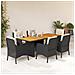 Set da Pranzo da Giardino 7 pz Nero con Cuscini in Polyrattan - Foto miniatura 2