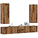 Set Mobile Tv 5 Pz Montato A Parete Legno Antico In Truciolato - Foto miniatura 1