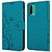 Custodia Compatibile Con Xiaomi Redmi 9t / Poco M3 In Blu Fiore - Coperchio Protettivo In Design Floreale Con Chiusura Magnetica, Funzione Stand E Slot Per Carte - Foto miniatura 8