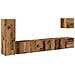 Set Mobile Tv 5 Pz Montato A Parete Legno Antico In Truciolato - Foto miniatura 2