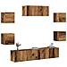 Set Mobile Tv 5 Pz Montato A Parete Legno Antico - Foto miniatura 1