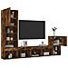 Mobili TV a Muro con LED 4pz Rovere Fumo in Legno Multistrato - Foto miniatura 5