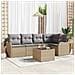 Set di 6 pezzi di divano da giardino con cuscini in rattan poliestere nero, Divano da giardino a 2 posti con cuscini in rattan poliestere beige - Foto miniatura 2