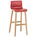 Sgabello Design Hoover in Polipropilene E Legno Naturale I Sgabello Alto Bancone, Alt. 77CM I Sedia Cucina per Penisola con Schienale Rosso - Foto miniatura 1