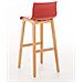 Sgabello Design Hoover in Polipropilene E Legno Naturale I Sgabello Alto Bancone, Alt. 77CM I Sedia Cucina per Penisola con Schienale Rosso - Foto miniatura 4