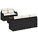 Set di divani da giardino  in 6 pezzi con cuscini in rattan poliestere nero, Divano da giardino a 2 posti  con cuscini in rattan poliestere nero - Foto miniatura 1