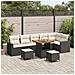 Set 9 Pezzi Divano Giardino con Cuscini Nero Polirattan Acacia, Set 3 Pezzi Divano Giardino con Cuscini Nero Polirattan Acacia - Foto miniatura 2