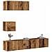 Set Mobile Tv 4 Pz Montato A Parete Legno Antico In Truciolato - Foto miniatura 1