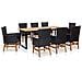 Set da Pranzo da Giardino 9 pz Nero in Polyrattan e Acacia - Foto miniatura 1