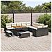 Set divano giardino con 13 pezzi e cuscini in polyrattan nero e acacia, Divano giardino per 2 persone con cuscini in polyrattan nero, Set pranzo giardino con 3 pezzi e cuscini in polyrattan nero e acacia - Foto miniatura 3