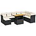 Set Divani da Giardino 9 pz con Cuscini Nero Polyrattan Acacia - Foto miniatura 1