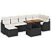 Set divano da giardino 8 pezzi con cuscini Rattan nero e acacia,  Divano da giardino a 2 posti con cuscini Rattan nero - Foto miniatura 1
