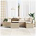 Set da pranzo da giardino 6 pezzi di con cuscini beige in rattan e acacia - Foto miniatura 3