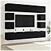 Set di mobili TV  a 8 pezzi montato a parete in rovere nero legno ingegnerizzato, Mobili TV a parete  2 pz rovere nero 30.5x30x30 cm, Mobili TV  2 pz rovere nero 100x30x30 cm legno ingegnerizzato - Foto miniatura 2