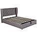 Letto Minimalista In Velluto Grigio Con Cassa Letto - Foto miniatura 3