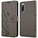 Custodia Compatibile Con Sony Xperia 10 Iii In Grigio Fiore - Coperchio Protettivo In Design Floreale Con Chiusura Magnetica, Funzione Stand E Slot Per Carte - Foto miniatura 8