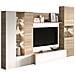 Parete Attrezzata Raleigh, Mobile Da Soggiorno Porta Tv Modulare, Composizione Salotto Con Pensili E Vetrine E Luce Led, 260x42h185 Cm, Rovere E Bianco - Foto miniatura 3