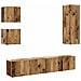 Set Mobile Tv 5 Pz Montato A Parete Legno Antico In Truciolato - Foto miniatura 2