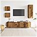 Set Mobile Tv 5 Pz Montato A Parete Legno Antico In Truciolato - Foto miniatura 3