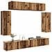 Set Mobile Tv 6 Pz Montato A Parete Legno Antico In Truciolato - Foto miniatura 1